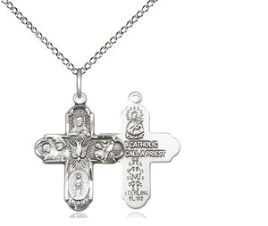 FIVE WAY STERLING SILVER 'CALL A PRIEST' ON BACK 18" CHAIN