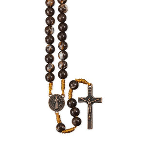 ROSARY - 8MM BROWN MARBLEIZED BEADS - ST BENEDICT CENTER