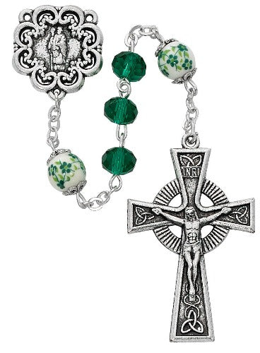 ROSARY - ST PATRICK CENTER - GREEN CRYSTAL BEADS