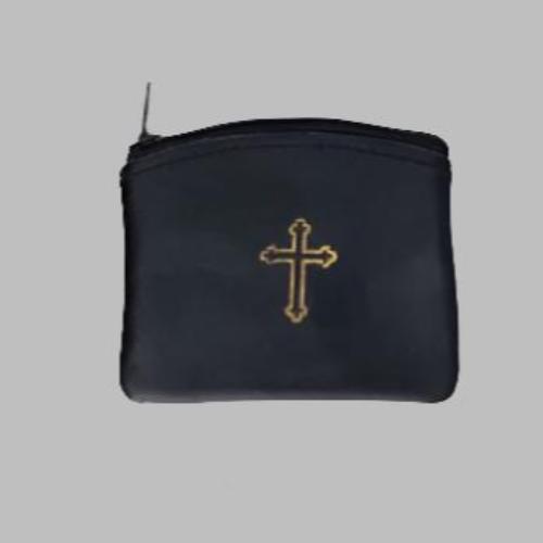 ROSARY CASE - 3" x 2.5" (S) BLACK LEATHER - ZIPPER