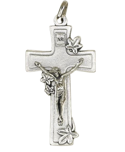 CRUCIFIX MEDAL - LILY - SILVER TONE