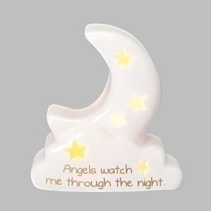 NIGHT LIGHT - ANGELS WATCH ME -  4.25" PORCELAIN MOON SHAPED