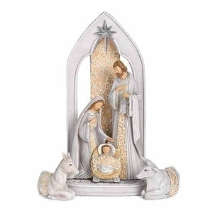 NATIVITY 3 PIECE SET - IVORY AND GREY PATTERN WITH ARCH