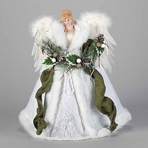 TREE TOPPER - ANGEL WITH PINE GARLAND - 17