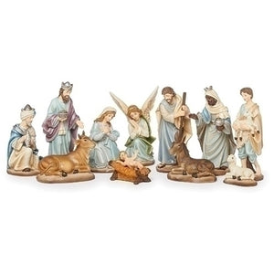 NATIVITY SET - 6" X 2.75" X 11" BLUE ROBES - 11 PIECE