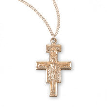 Load image into Gallery viewer, CRUCIFIX - SAN DAMIANO - 13/16&quot; - 14KT GOLD/SS - 18&quot; CHAIN
