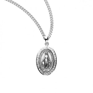 MIRACULOUS MEDAL - 15/16" CRYSTAL CZs ON ROUND SS - 18" CHAIN