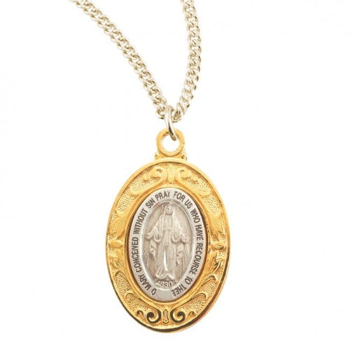 MIRACULOUS MEDAL - SS -  GOLD OVER STERLING FANCY FRAME - 18