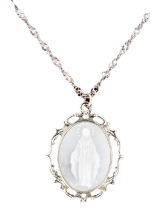 MIRACULOUS MEDAL - MOTHER OF PEARL INLAY - 18" CHAIN