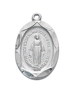 MIRACULOUS MEDAL - RHODIUM FINISHED OVAL - 16