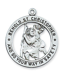 ST CHRISTOPHER - SS - 1" OPEN FRAME ROUND - 24"CHAIN