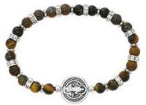 BRACELET - ST BENEDICT - TIGER EYE BEADS WITH CRYSTAL SPACERS