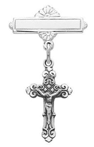BABY BAR PIN - STERLING SILVER - CRUCIFIX MEDAL