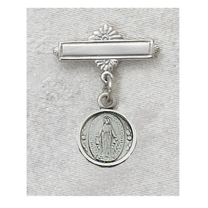 BABY BAR PIN - STERLING - ROUND MIRACULOUS MEDAL