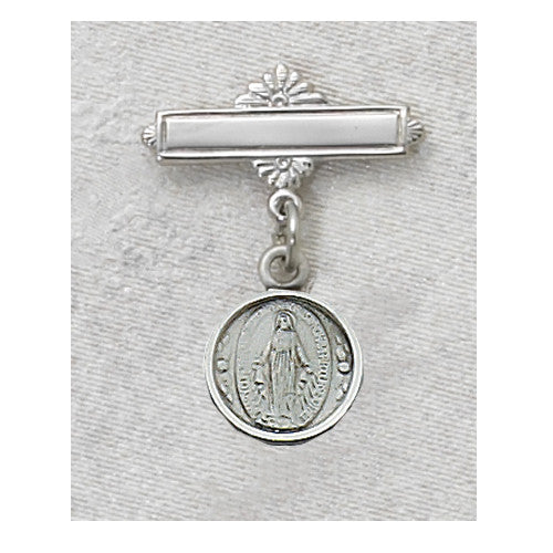 BABY BAR PIN - STERLING - ROUND MIRACULOUS MEDAL