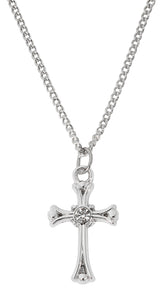 CROSS - RHODIUM PLATED WITH CLEAR CRYSTAL - 18" CHAIN