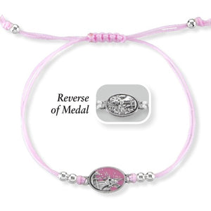 Pink Cord Bracelet with Guardian Angel Medal and Accent Beads