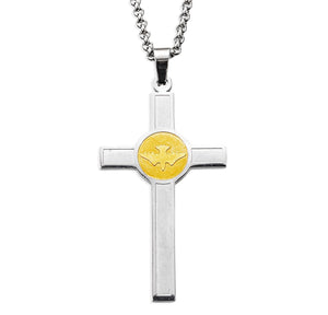 Cross with Holy Spirit Center Two-tone Pendant on 24" Rolo Chain