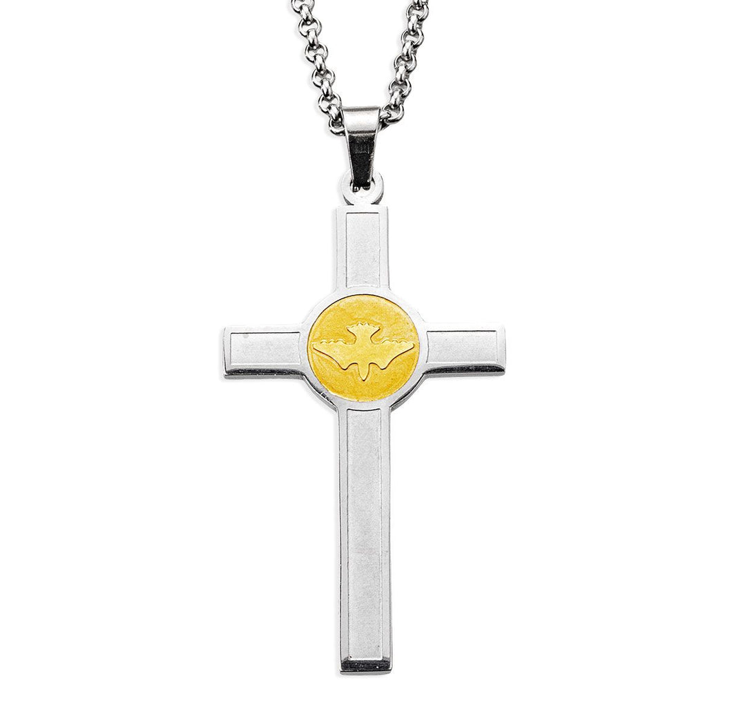 Cross with Holy Spirit Center Two-tone Pendant on 24
