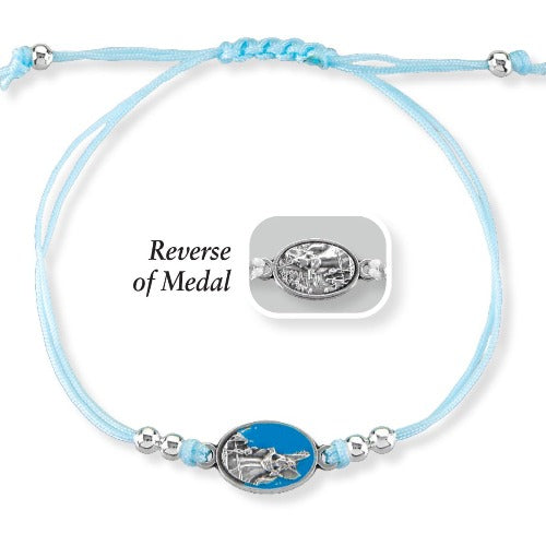 Light Blue Cord Bracelet with Guardian Angel Medal and Accent Beads