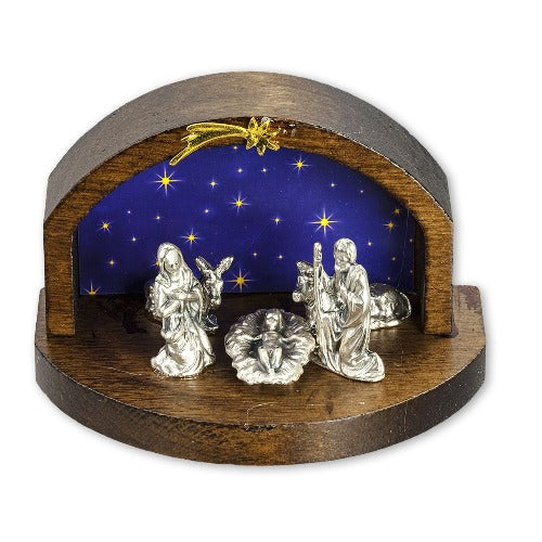 NATIVITY - WOOD - BLUE BACKGROUND - GOLD STAR ON TOP