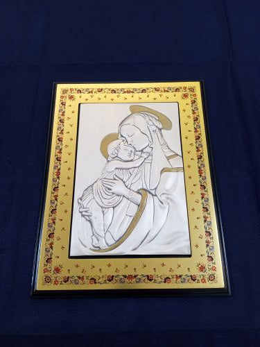 ICON - MADONNA & CHILD - STERLING AND GOLD FRAME 13X17