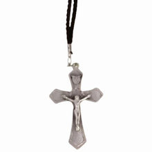 Load image into Gallery viewer, CRUCIFIX NECKLACE 1.75&quot; ON BLACK CORD
