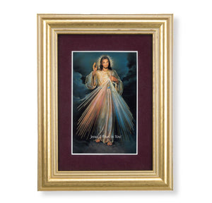 Divine Mercy Burgundy Matte Print 5 1/4" x 6 3/4" Gold Leaf Frame