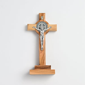 STANDING CRUCIFIX - ST BENEDICT - 5.5" OLIVE WOOD MAGNETIC