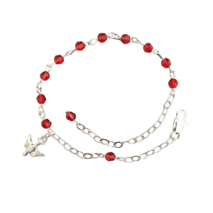 CONFIRMATION BRACELET SILVER PLATED AND 4MM RUBY BEADS