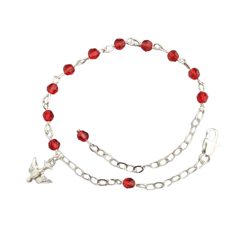 CONFIRMATION BRACELET SILVER PLATED AND 4MM RUBY BEADS