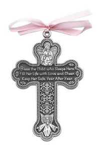 CRIB MEDAL - 'BLESS THIS GIRL' CROSS - PEWTER