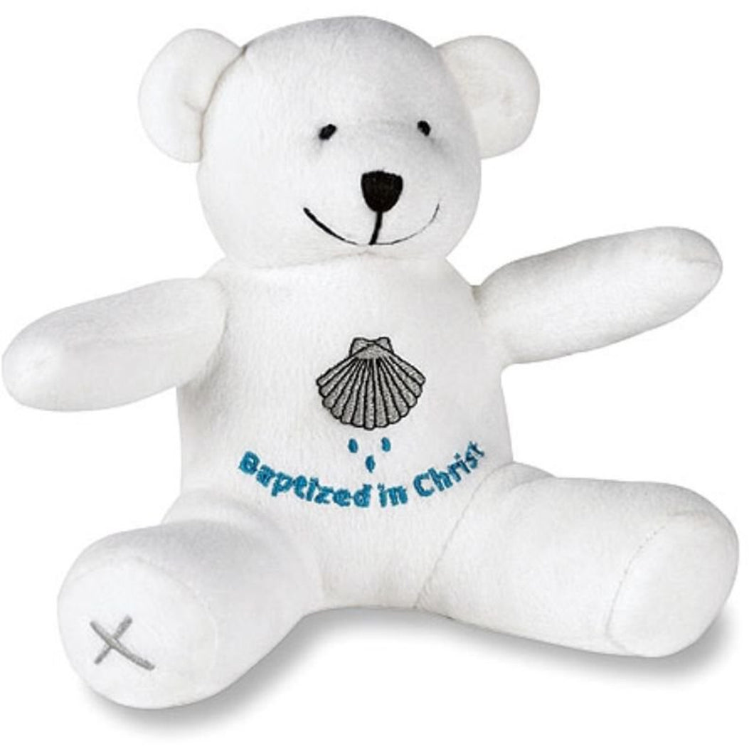 TEDDY BEAR - BAPTISM - WHITE WITH SHELL