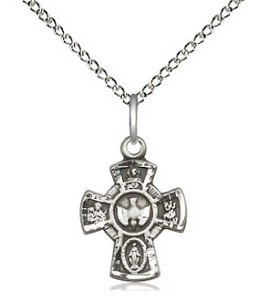 5 WAY STERLING SILVER CROSS - 18" STERLING LIGHT CURB CHAIN