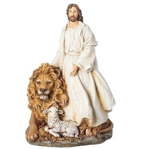 STATUE - JESUS WITH THE LION AND THE LAMB - 12" HIGH