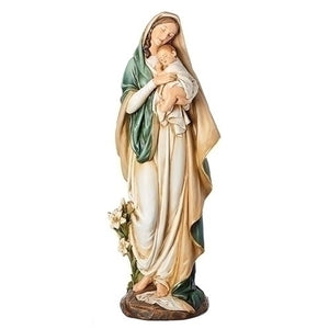 STATUE - MADONNA AND CHILD WITH LILIES - 16.25" RESIN