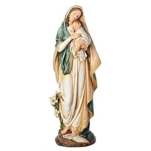 STATUE - MADONNA AND CHILD WITH LILIES - 16.25