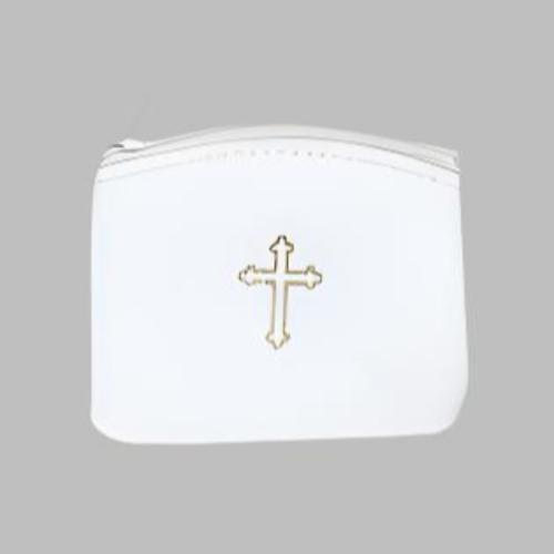 ROSARY CASE - 3" x 2.5" (S) WHITE LEATHER - ZIPPER