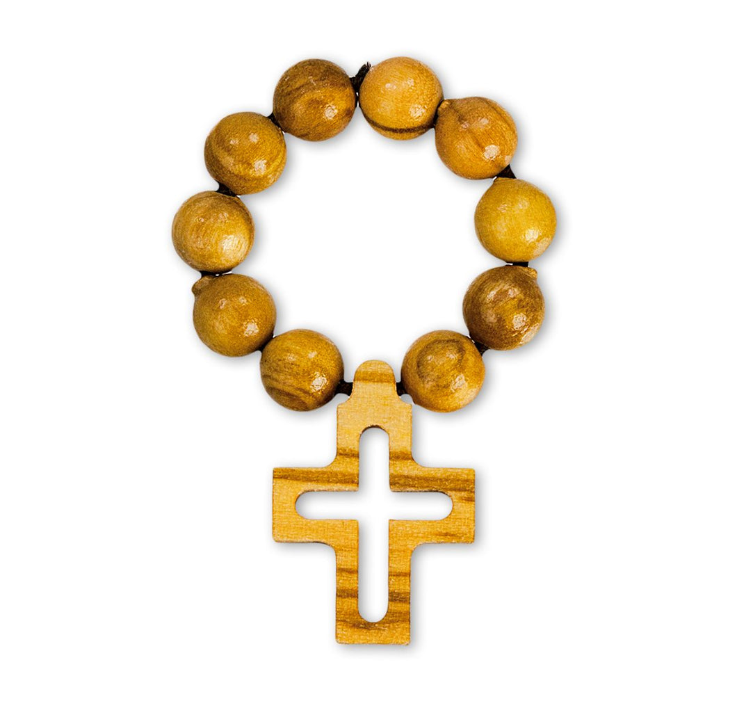 Rosary Ring with Cross 6mm Round Olive Wood Bead