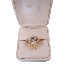 Load image into Gallery viewer, Ring 14K Gold Leaves and Crystal Flower Size 7.5
