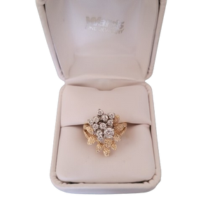 Ring 14K Gold Leaves and Crystal Flower Size 7.5