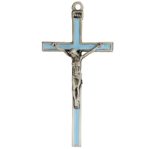 Wall Crucifix 5" Metal with Blue Enamel Inlay