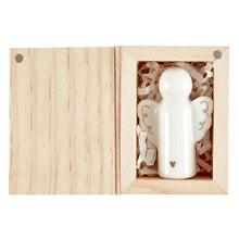 Load image into Gallery viewer, Ceramic Angel Figurine In Wood Box &quot;Peace On Earth&quot;
