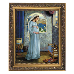 EXPECTING MARY - ORNATE GOLD FRAME - 11" X 13"