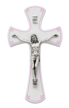 Load image into Gallery viewer, Wall Crucifix 7&quot; White Wood with Pink Detail
