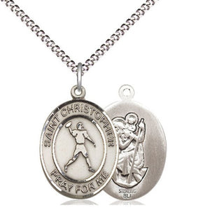 FOOTBALL PENDANT - STERLING SILVER - ST CHRISTOPHER