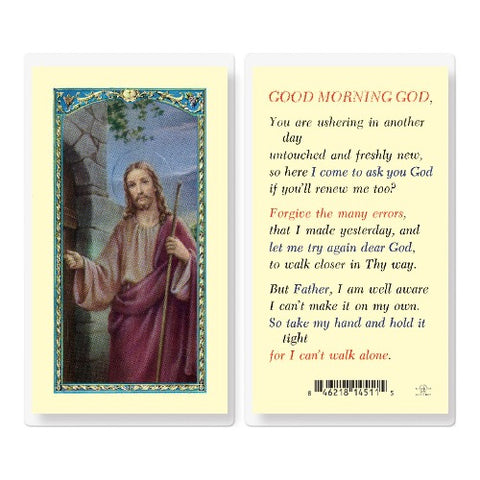 GOOD MORNING GOD WITH CHRIST KNOCKING HOLY CARD