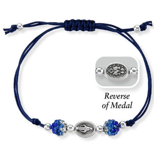 Blue Cord Bracelet with Miraculous Medal and Accent Beads