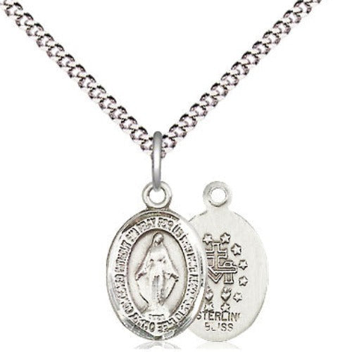 MIRACULOUS MEDAL STERLING SILVER OVAL ON 18