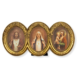 Jesus, Mary and Joseph  9" x 4.5" Triple Oval Gold Leaf Frame